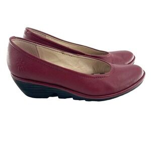 Fly London Women's Slip On Wedge Red Leather Shoes Platform Size 40 US 9-9.5